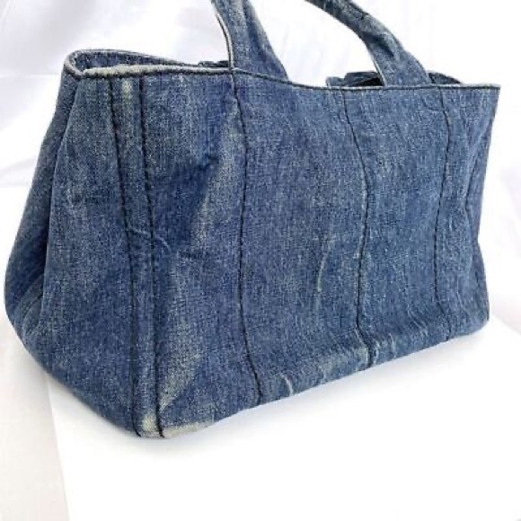PRADA Canapa Tote Bag Very Good Denim Navy - Picture 6 of 12